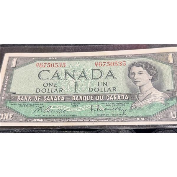1954 Bank of Canada $1 Bill With Serial #6750535