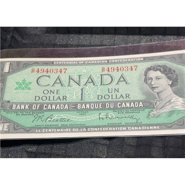 1967 Bank of Canada $1 Dollar Centennial Banknote, Serial #4940347