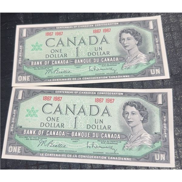 1967 Canada Centennial One Dollar Banknotes