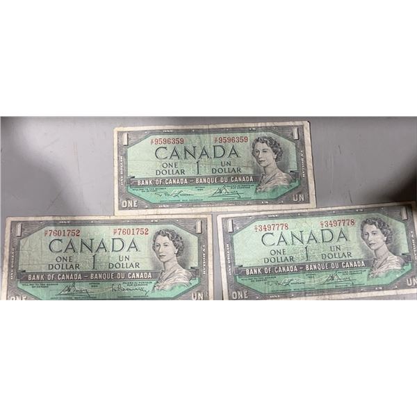 1954 Bank of Canada One Dollar Banknotes, Set of 3