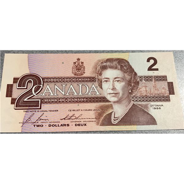 1986 Canada $2 Banknote With Queen Elizabeth II And Robins