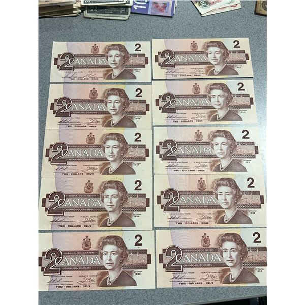 10 Canada $2 Banknotes, Birds of Canada Series, 1986