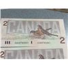 Image 10 : 14 Sequential Canadian $2 Banknotes Bank of Canada Birds Series