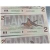 Image 11 : 14 Sequential Canadian $2 Banknotes Bank of Canada Birds Series