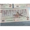 Image 15 : 14 Sequential Canadian $2 Banknotes Bank of Canada Birds Series