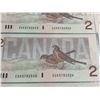 Image 3 : 14 Sequential Canadian $2 Banknotes Bank of Canada Birds Series