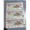 Image 1 : Three 1986 Canada $2 Banknotes Sequential Serial Numbers