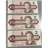Image 5 : Three 1986 Canada $2 Banknotes Sequential Serial Numbers