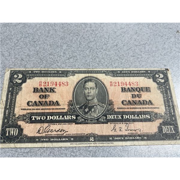 1937 Bank of Canada Two Dollar Bill King George VI