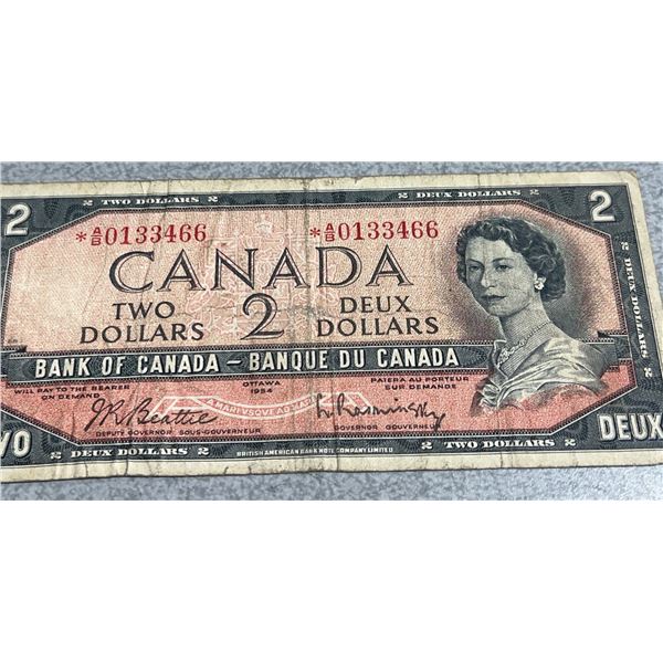 1954 Canada Two Dollar Banknote, Beattie-Coyne, A0133466 Series