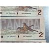 Image 12 : Consecutive Canadian $2 Bills 1986 CBF3468440-CBF3468454 Lot of 15