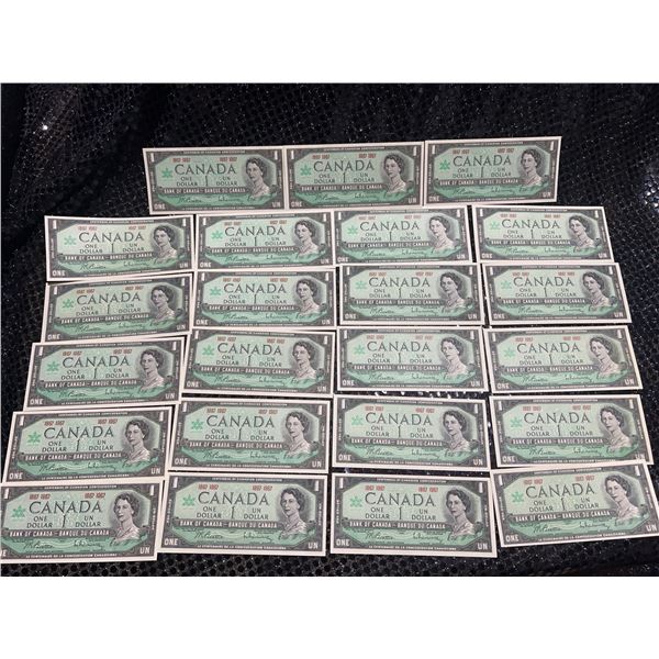 23 1967 Canadian Centennial One Dollar Banknotes