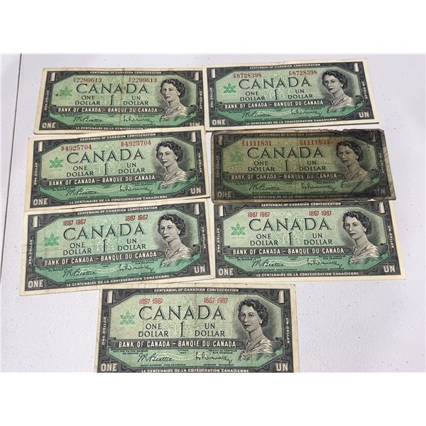 7 Canadian 1967 Centennial $1 Banknotes
