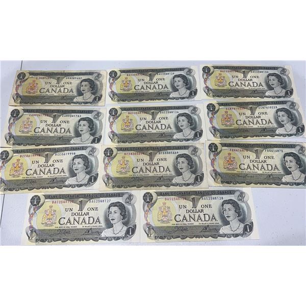 11 1973 Bank of Canada $1 Banknotes