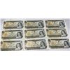 Image 1 : 9 Bank of Canada 1973 One Dollar Notes, Multiserial