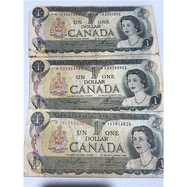 3 Bank of Canada 1954 One Dollar Banknotes