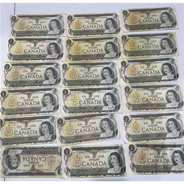 18 Bank of Canada $1 Notes Queen Elizabeth II 1954 Series