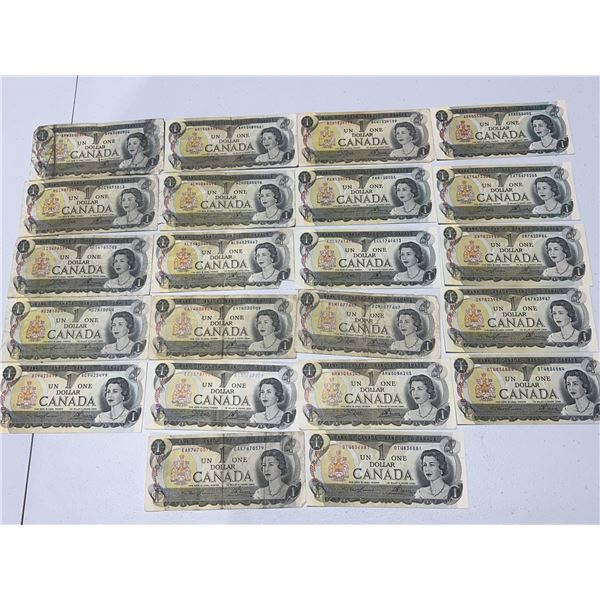 22 Canadian One Dollar Banknotes, 1954 Series