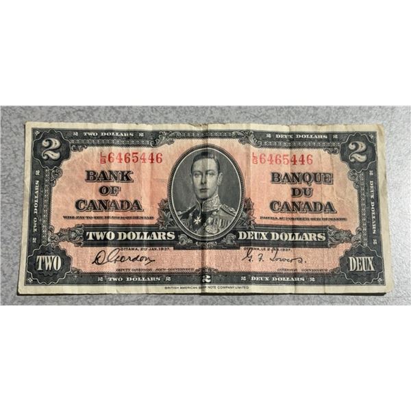 1937 Bank of Canada $2 George VI Banknote, Bilingual