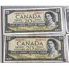 Image 5 : 4 Bank of Canada 1954 $20 Notes With Queen Elizabeth II Portrait
