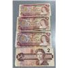 Image 1 : 4 Canadian $2 Banknotes 1974 and 1986 Queen Elizabeth II
