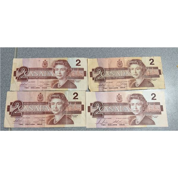 Four 1986 Canada $2 Banknotes, Elizabeth II