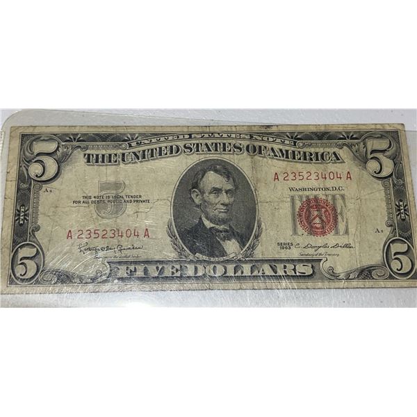 1934A United States $5 Red Seal Note, A23523404A