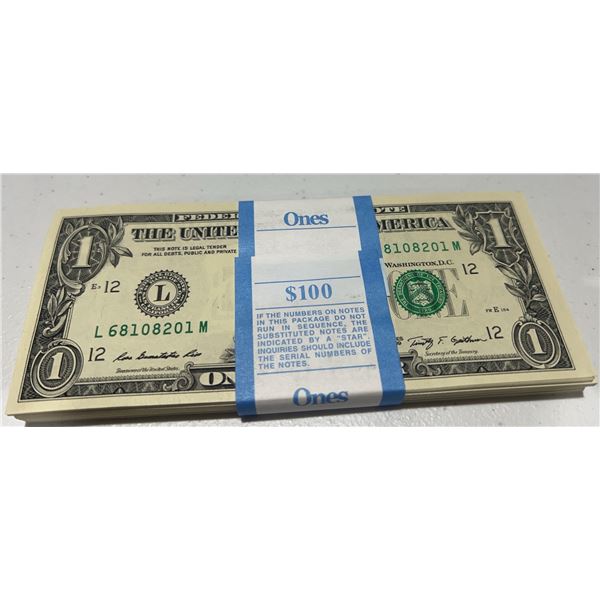 Original Bank Strap of 100 Sequential $1 Bills L68108201-L68108300