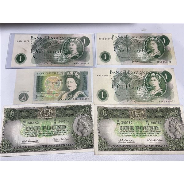6 Bank of England and Commonwealth of Australia One Pound Notes