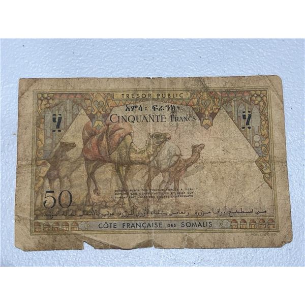 French Somaliland 50 Francs Banknote, U.90, 1940s