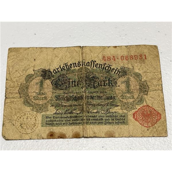 German Reichsbank 1 Mark Banknote, Early 20th Century