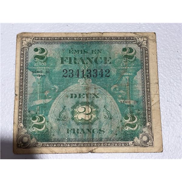 WWII French 2 Francs Military Currency Note