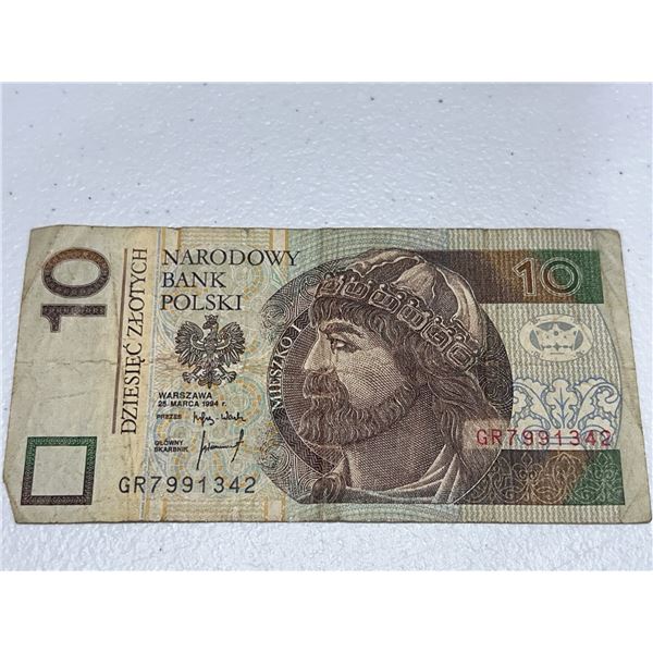 Poland 10 Zlotych Banknote 1994 Narodowy Bank Polski