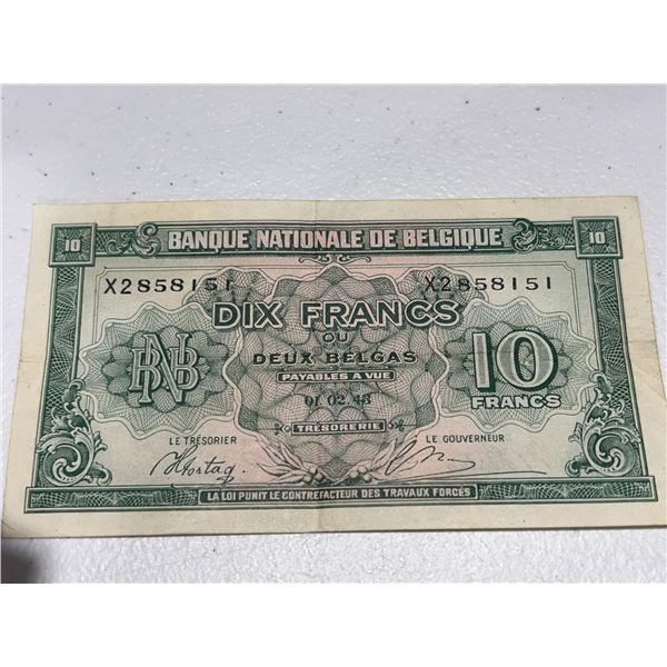 Belgium 10 Francs / 2 Belgas Banknote, Banque Nationale de Belgique