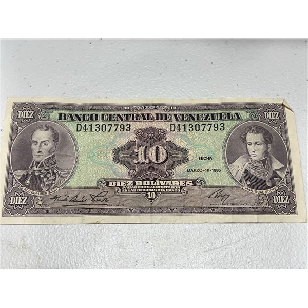 1985 Venezuela 10 Bolívares Banknote - Banco Central de Venezuela