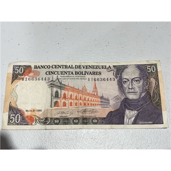 Venezuela 50 Bolívares Banknote, 1990