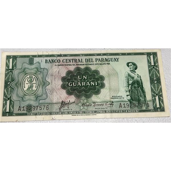 Paraguay One Guarani Banknote, Banco Central, Soldier, Palacio Legislativo