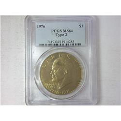 1976 Type II Ike Dollar PCGS MS64
