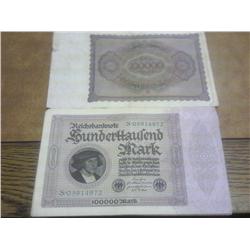 20-1923 German 100,000 Mark Inflation Notes