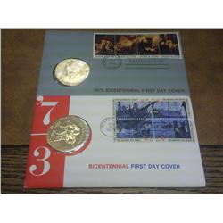 2-US Mint Bicentennial FDC's With Medals 1973 & 76