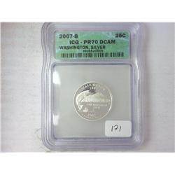 2007-S Silver Washington Quarter ICG PR70DCAM