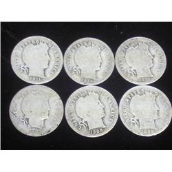 6 Assorted Barber Dimes