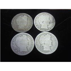 1895-S, 97-O,  99-S And 05-O Barber Quarters