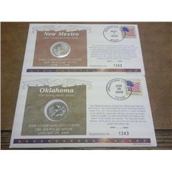 2-50 State Quarter FDC's With Coins (NM & OK)