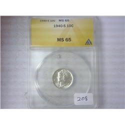 1940-S Mercury Dime ANACS MS65