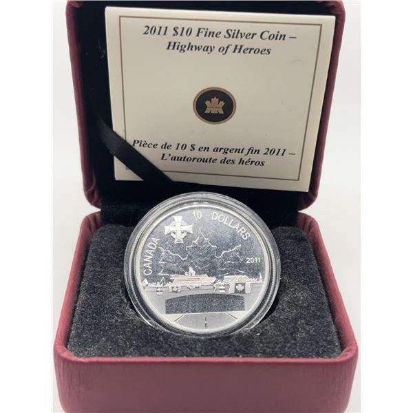 2011 RCM $10 Highway of Heroes Pure Silver Coin