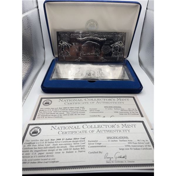 2008 $2 and $5 Indian Silver Leaf Certificates, NCM