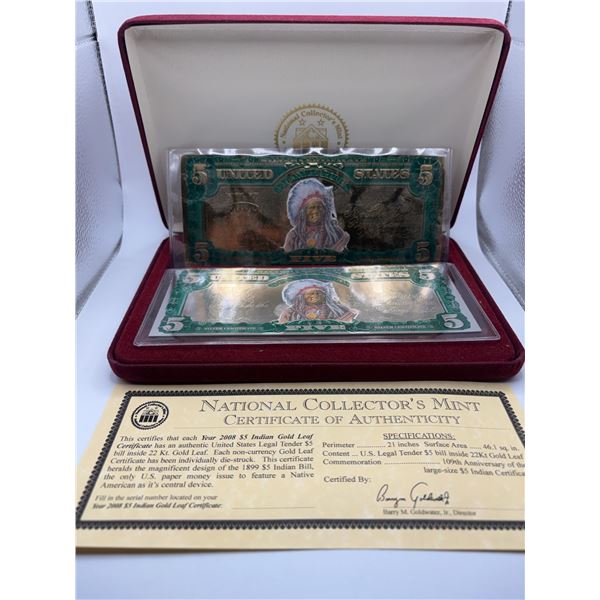 2008 $5 Indian Gold Leaf Certificate Set