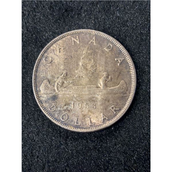 1953 Canadian Silver Dollar Coin, 23.3g .800 Silver