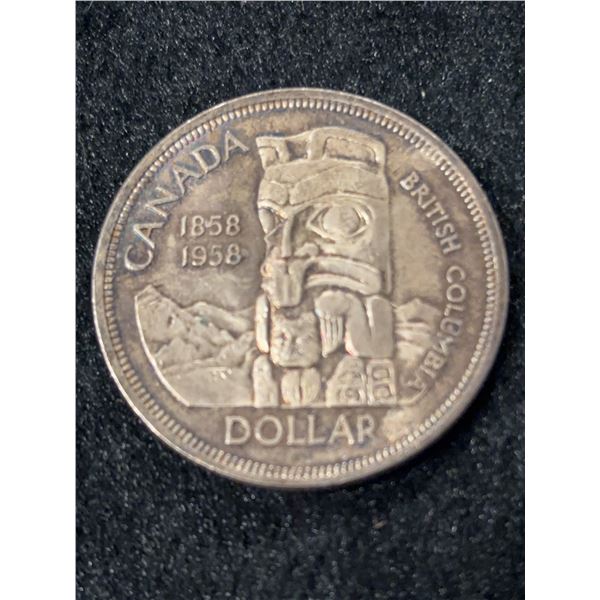 1958 Canadian Silver Dollar, British Columbia, 23.3g